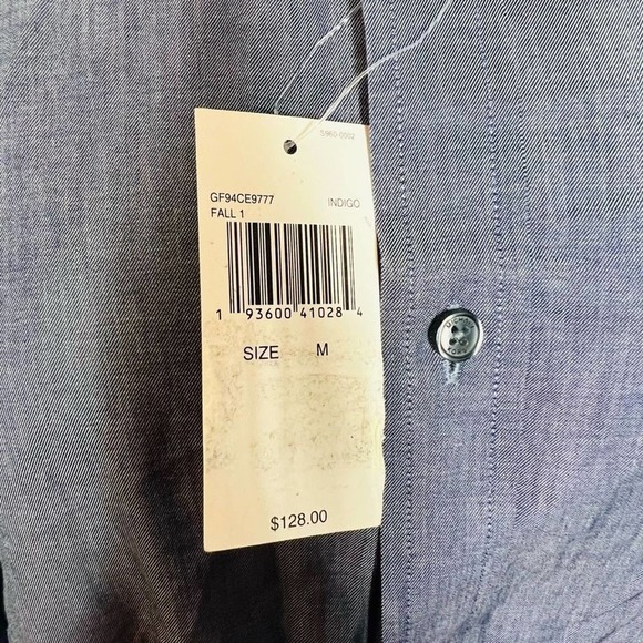NWT Michael Kors Button Up Shirt Mens MEDIUM Classic Chambray Indigo Long Sleeve - Picture 3 of 6